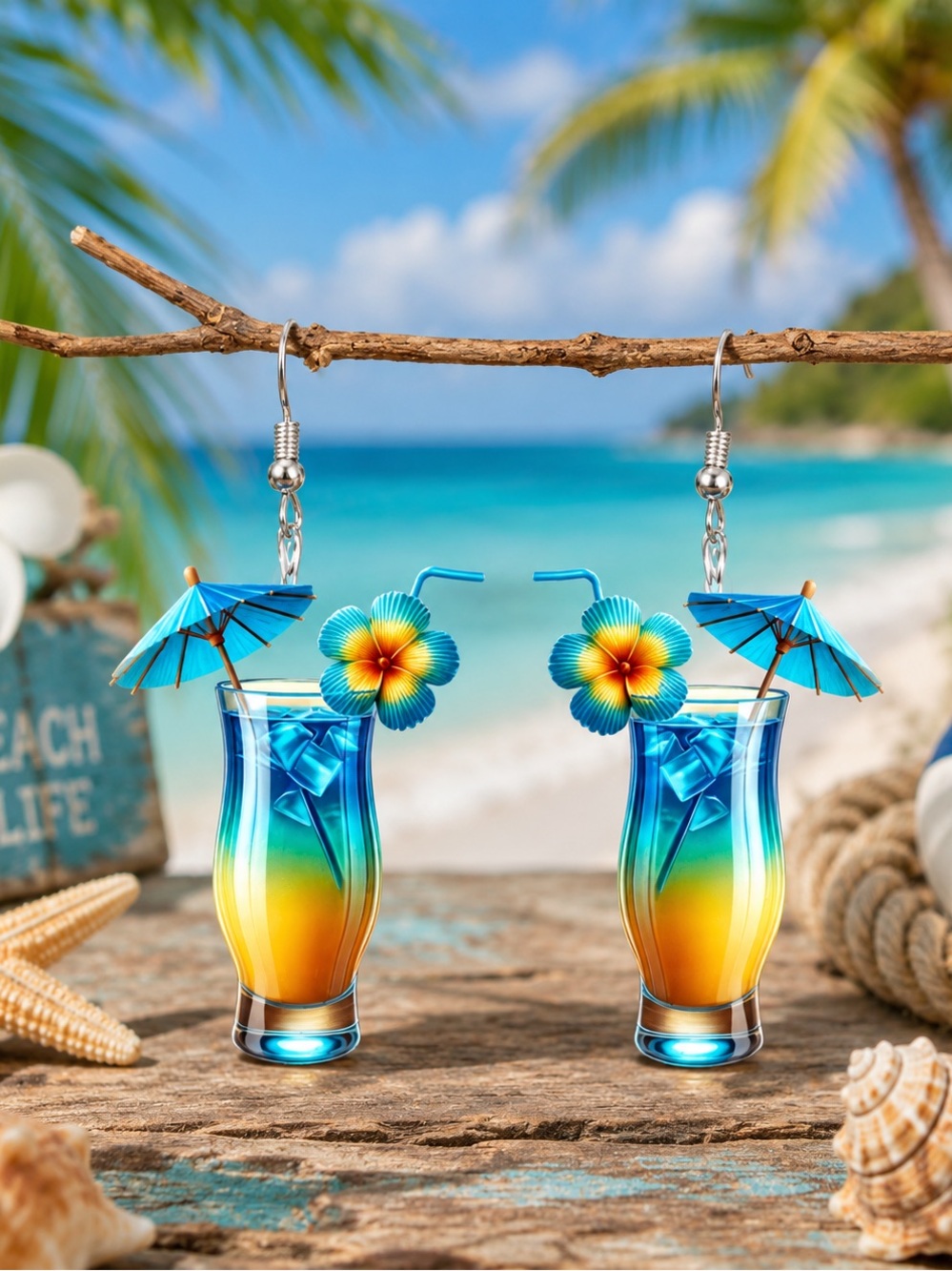 Tiki Beach Cocktails with Umbrella Drop Earrings